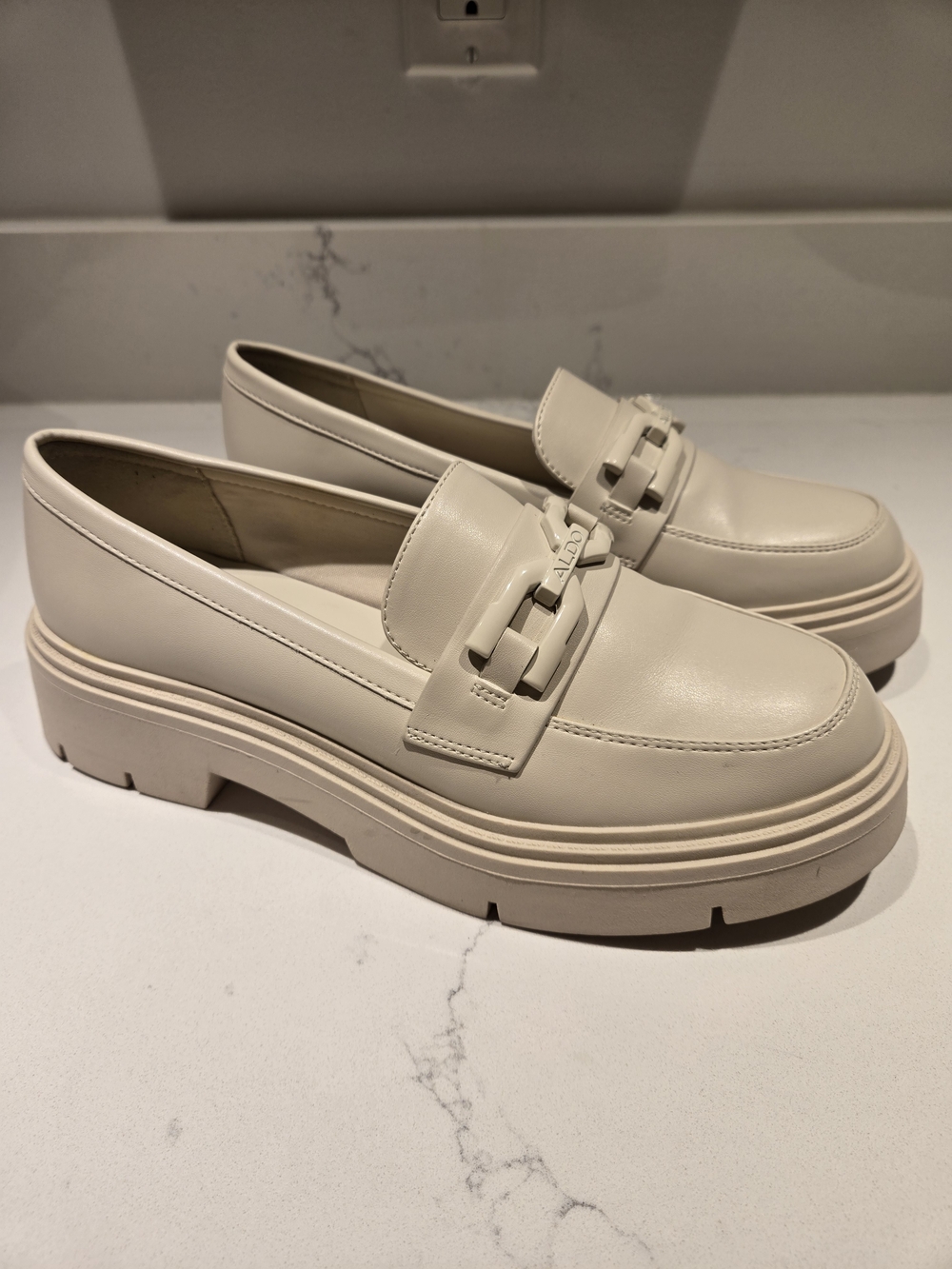 Aldo Cream Platform Chain-Trim Loafers